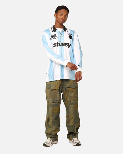 Stüssy Football Polo Long Sleeve T-Shirt Blue/White