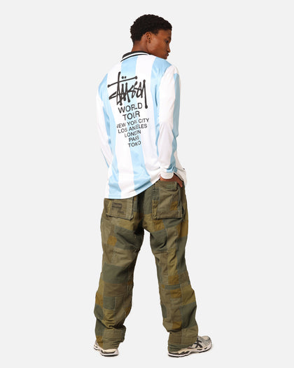 Stüssy Football Polo Long Sleeve T-Shirt Blue/White