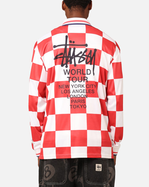 Stüssy Football Polo Long Sleeve T-Shirt White/Red Check