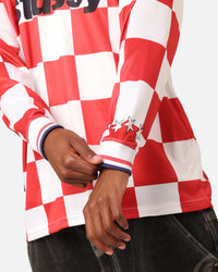 Stüssy Football Polo Long Sleeve T-Shirt White/Red Check