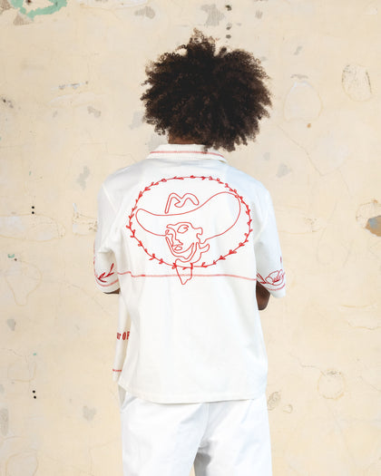 404 Frontier Embroidered Button Up Shirt Off White