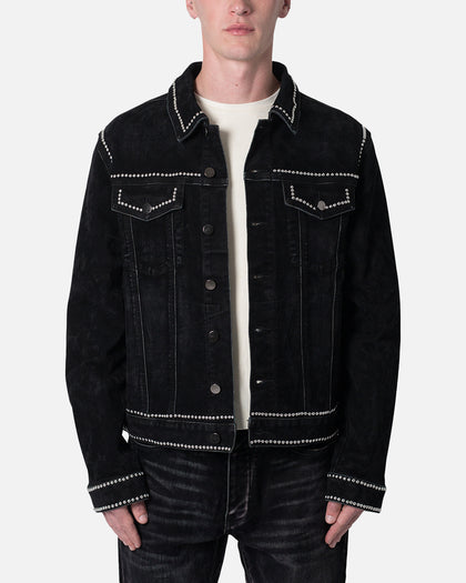 MNML Studded Suede Denim Jacket Black