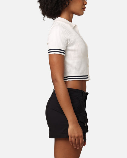 Tommy Jeans Women's Cropped Script Rib Polo Shirt Ancient White