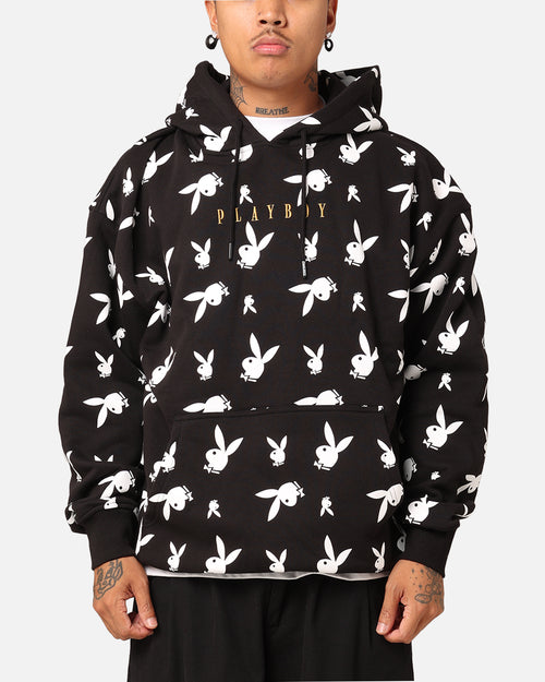 Playboy Gold Bunny All Over Hoodie Black