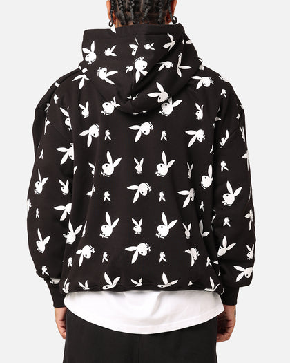 Playboy Gold Bunny All Over Hoodie Black