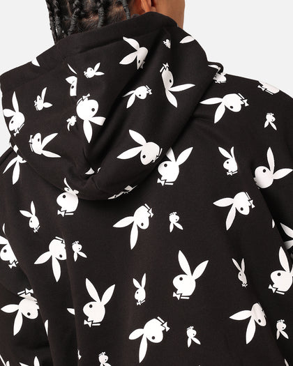 Playboy Gold Bunny All Over Hoodie Black