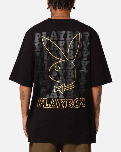 Playboy Linear Classic Bunny Stack T-Shirt Black