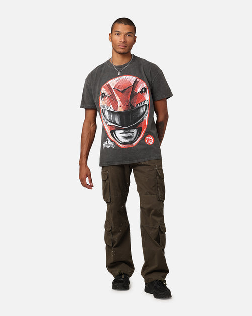 American Thrift X Power Rangers Red Ranger Big Head Heavyweight Vintage T-Shirt Black Wash