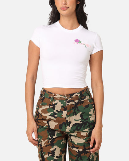 Playboy Women's Rose Stacked Baby T-Shirt White