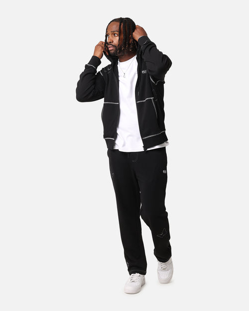 Felt Contrast Stitched Full Zip Hoodie Black