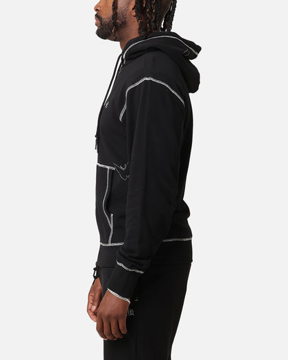 Felt Contrast Stitched Full Zip Hoodie Black