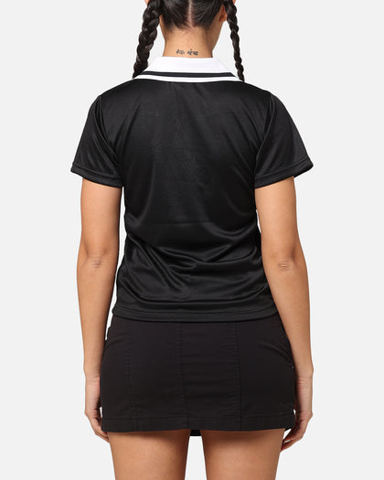 X-Girl Women's Solid Football Short Sleeve Polo Shirt Black/White