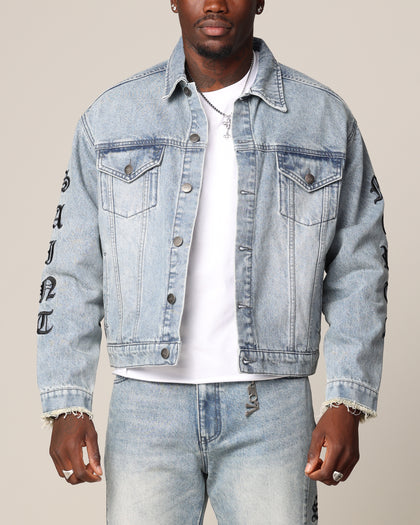 Saint Morta Rip Gothic Cutoff Denim Jacket Superwash Blue