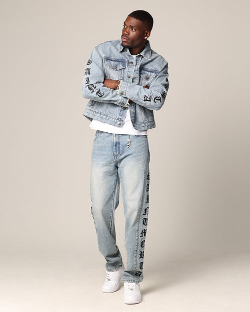 Saint Morta Rip Gothic Cutoff Denim Jacket Superwash Blue