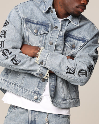 Saint Morta Rip Gothic Cutoff Denim Jacket Superwash Blue