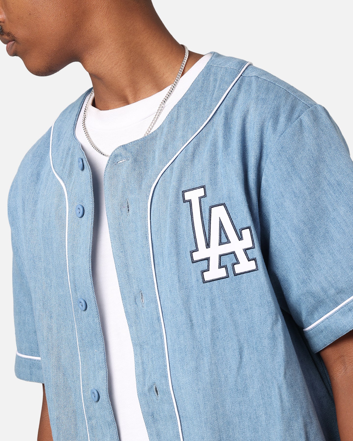 Majestic Athletic Los Angeles Dodgers Denim Button Up Shirt Washed