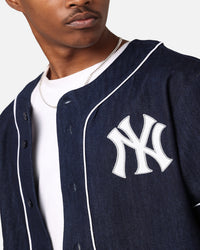 Majestic Athletic New York Yankees Denim Button Up Shirt Washed Navy Denim