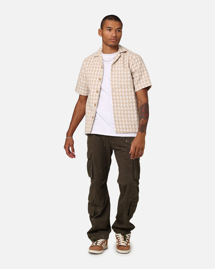 XXIII Jacquard Weave Button Up Shirt Cream/White