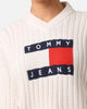 Tommy Jeans Women's TJW V-Neck Center Flag Sweater Ancient White