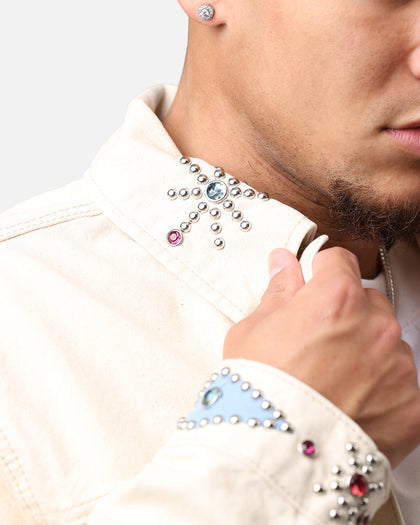 MNML Jewel Studded Trucker Jacket White