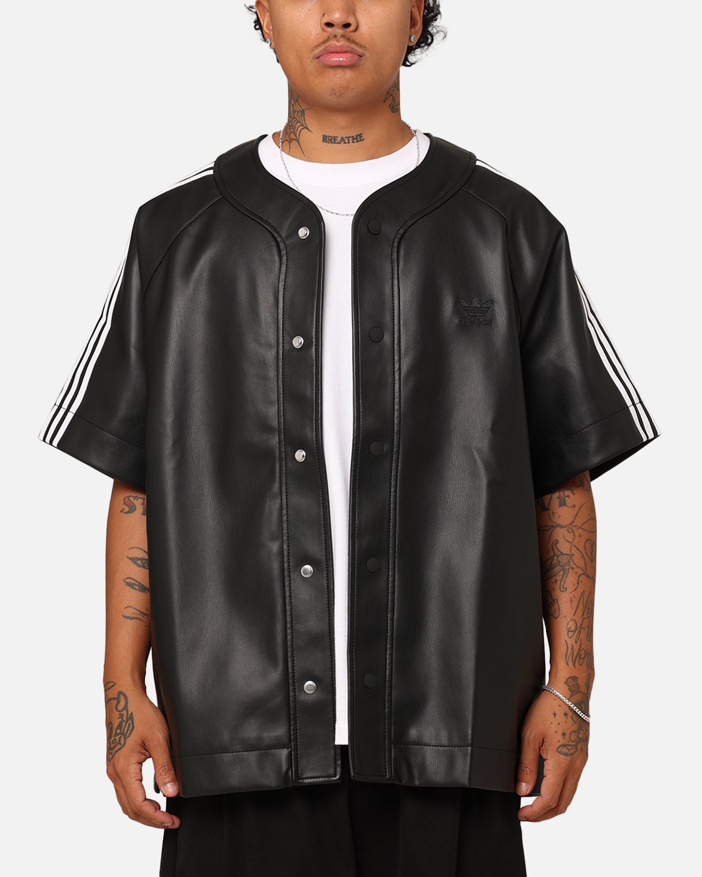 Adidas Faux Leather Adicolour 3-Stripes Baseball T-Shirt Black