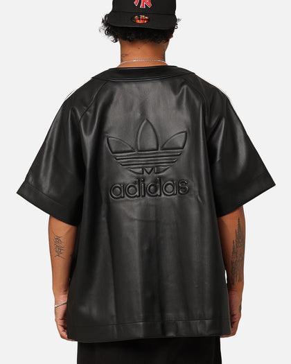 Adidas Faux Leather Adicolour 3-Stripes Baseball T-Shirt Black