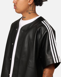 Adidas Faux Leather Adicolour 3-Stripes Baseball T-Shirt Black