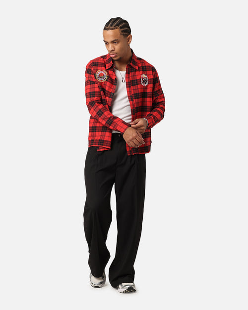 Carre Academy Long Sleeve Button Up Shirt Red Tartan