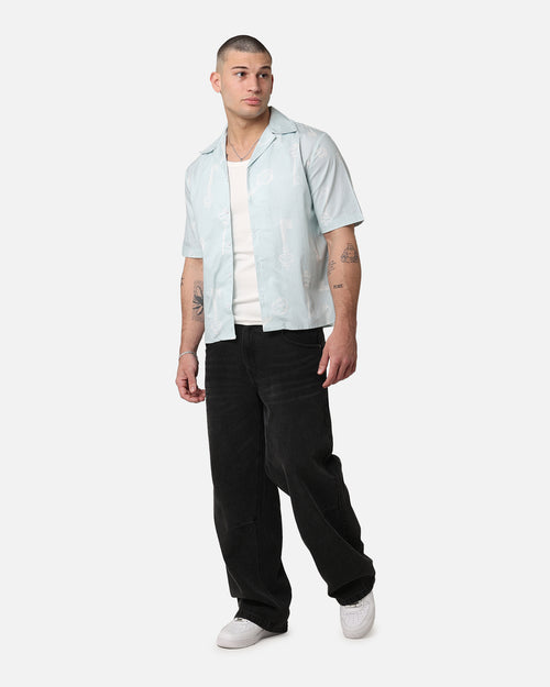 Saint Morta Skeleton Key Button Up Shirt Light Blue