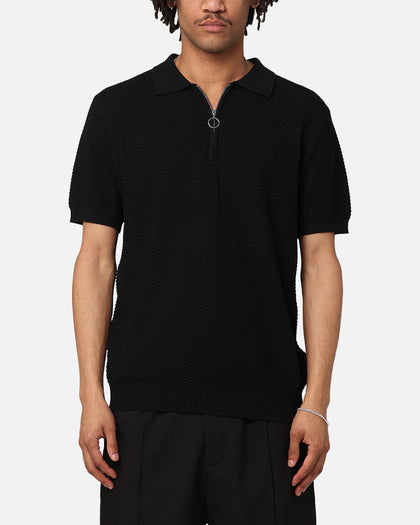 XXIII Herringbone Quater Zip Polo Shirt Black