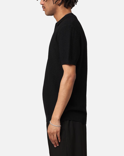 XXIII Herringbone Quater Zip Polo Shirt Black