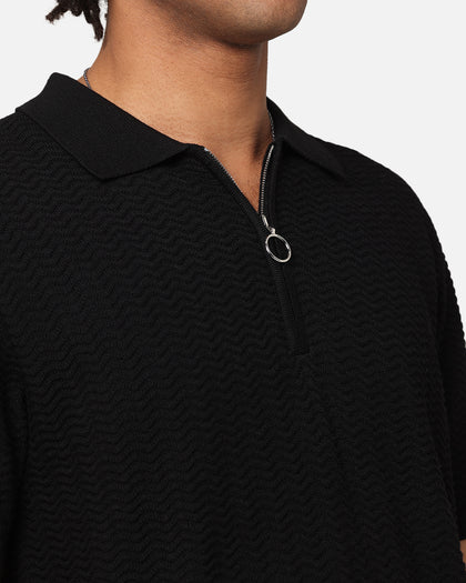 XXIII Herringbone Quater Zip Polo Shirt Black