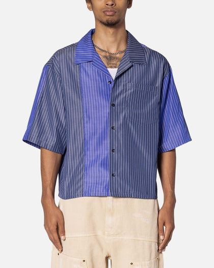 MNML Cropped Panel Stripe Shirt Blue