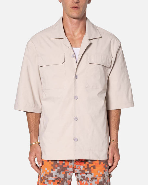 MNML Lined Woven Nylon Button Up Shirt Stone