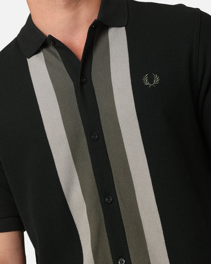 Fred Perry Panelled Button Through Polo Shirt Green