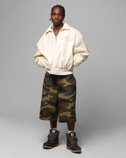 Loiter Solar Vegan Leather Varsity Jacket Beige