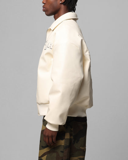 Loiter Solar Vegan Leather Varsity Jacket Beige