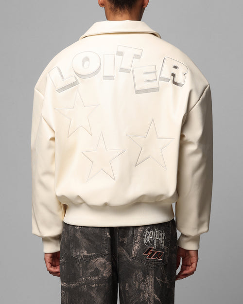 Loiter Solar Vegan Leather Varsity Jacket Beige