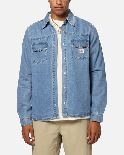 X-Large Denim Western Long Sleeve Shirt Mid Blue