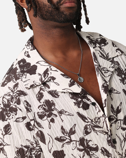 XXIII Floral Textured Button Up Shirt White/Black
