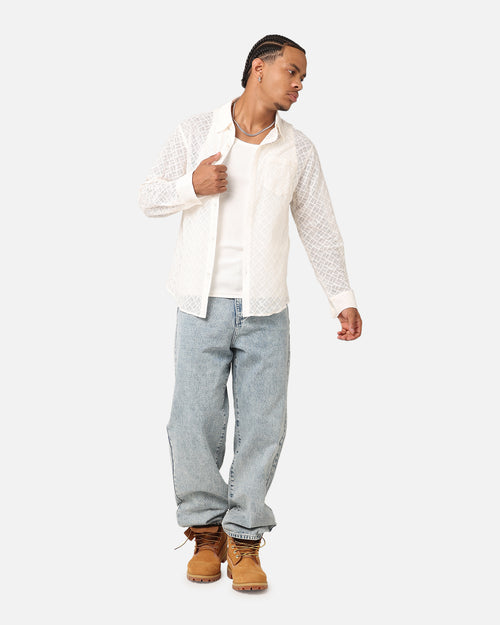 XXIII Lattice Long Sleeve Button Up Shirt Cream