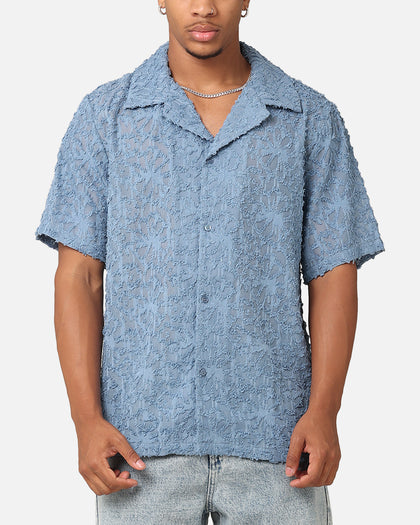 XXIII Sheer Daisy Button Up Shirt Floral Blue