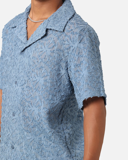 XXIII Sheer Daisy Button Up Shirt Floral Blue