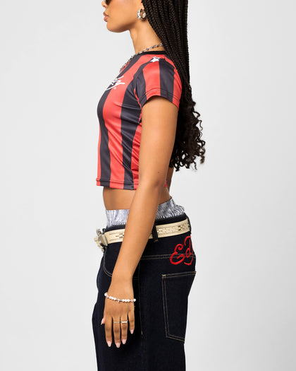 Ed Hardy Women's Football Baby T-Shirt Black/Red