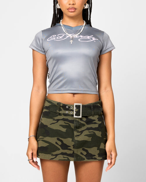 Ed Hardy Women's Football Baby T-Shirt Grey/Pink