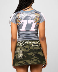 Ed Hardy Women's Football Baby T-Shirt Grey/Pink