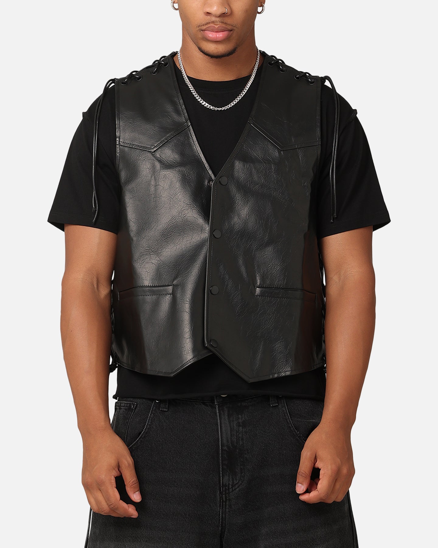 XXIII Tied Up PU Leather Vest Black | Culture Kings NZ
