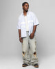 Loiter Cyber Zip Up Short Sleeve Shirt Blue Pin Stripe