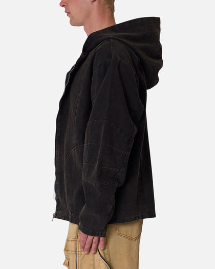 MNML Seamed Zip Up Hoodie Washed Black