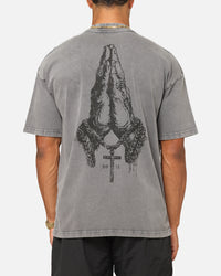Saint Morta Pray For Me Mock Neck T-Shirt Washed Charcoal